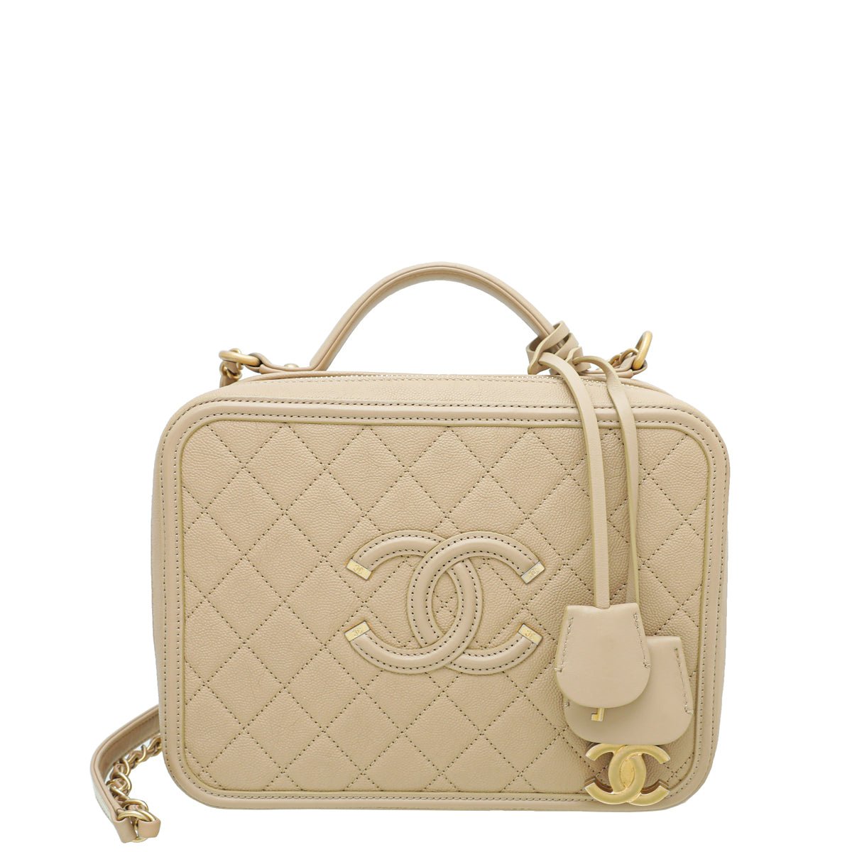 Chanel 2017 Small CC Filigree Vanity Case  Neutrals Cosmetic Bags  Accessories  CHA161830  The RealReal